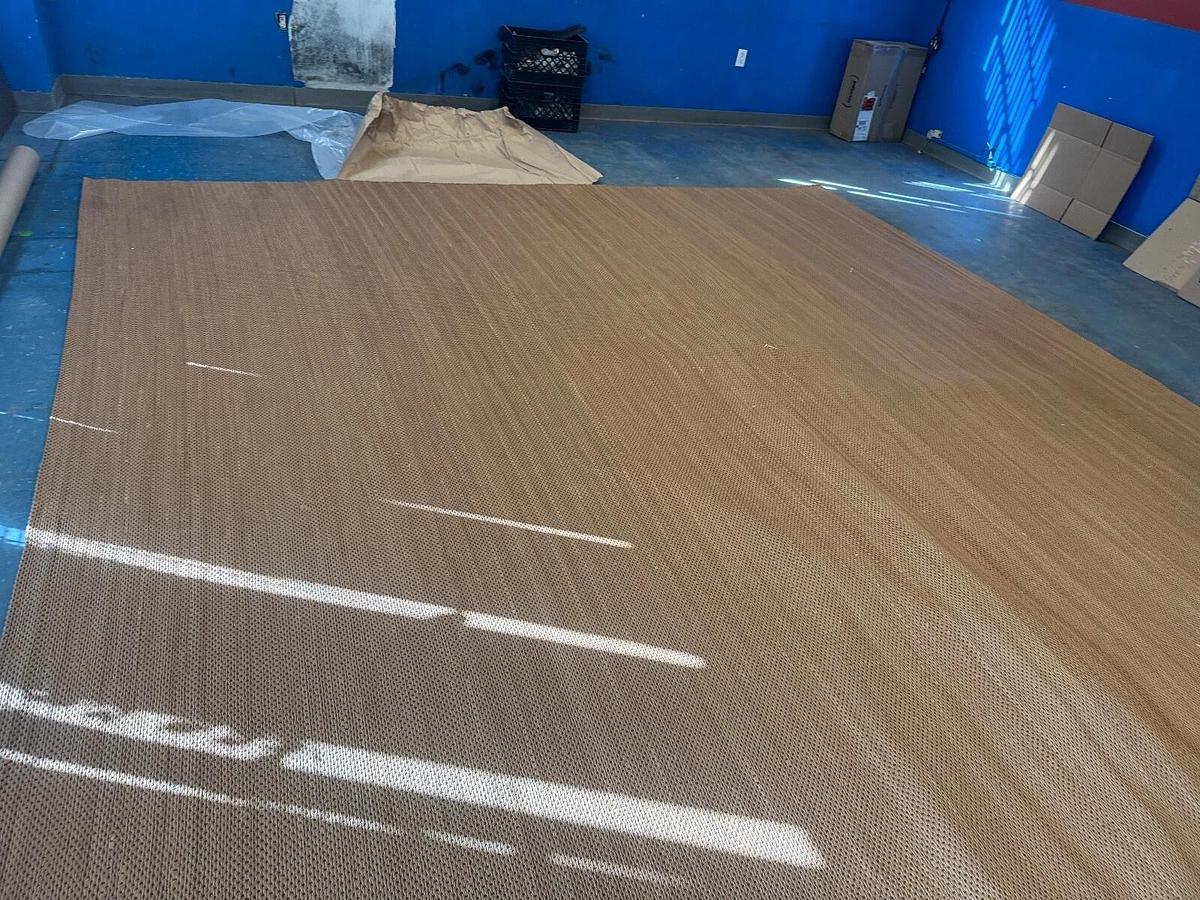 Used Prairie Twill  brown leather rug NEW HANDMADE 13' x 161" Retails for $80,000