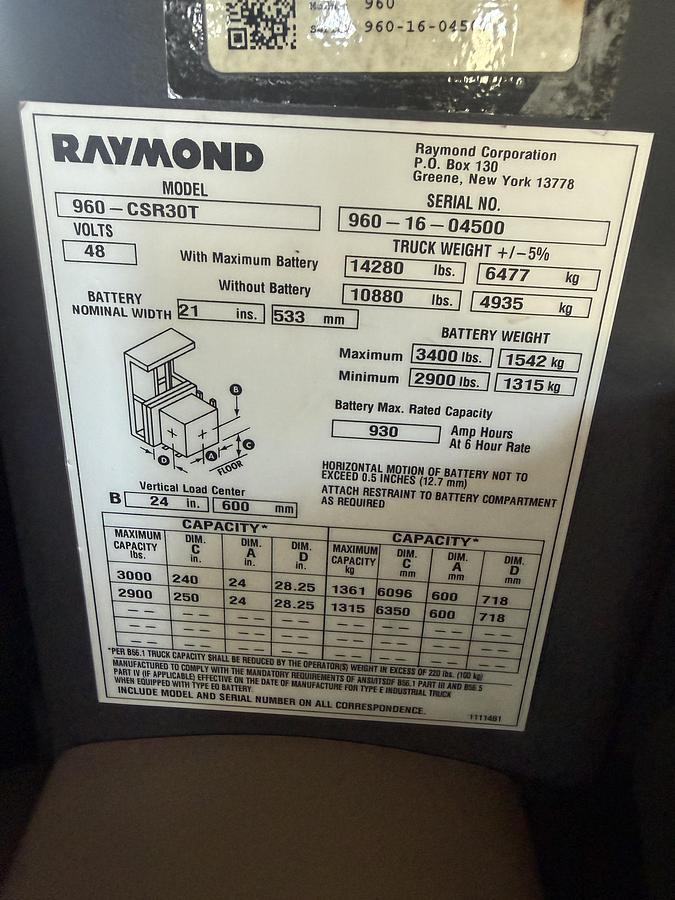 Used 2016 Raymond 960-CSR30T