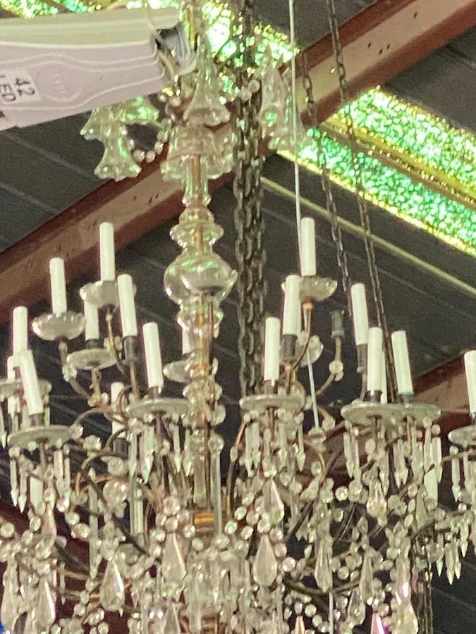 Used Unique Antique Dutch Brass Bronze 12 arm pegged Ball Chandelier 18th.C.