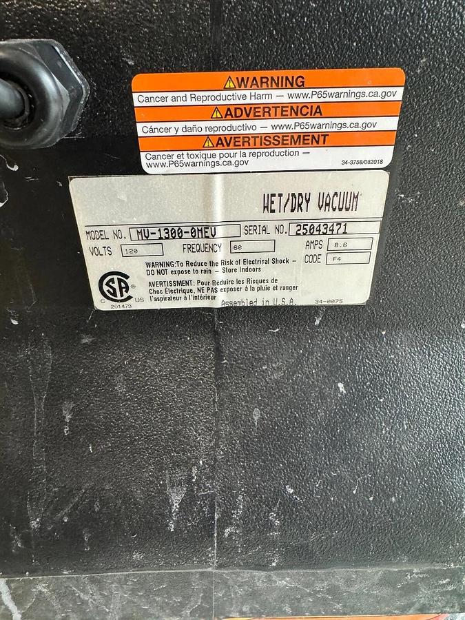 Used Commercial Mi-T-M MV-1300-0MEV 13-Gallon Wet/Dry Vacuum Shop Vac