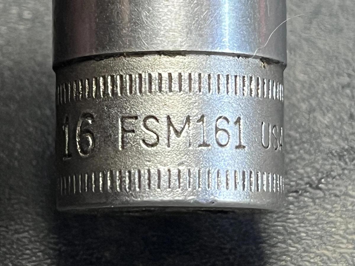 Used snap on fsm161 16mm 3/8 drive metric shallow 6 point chrome socket