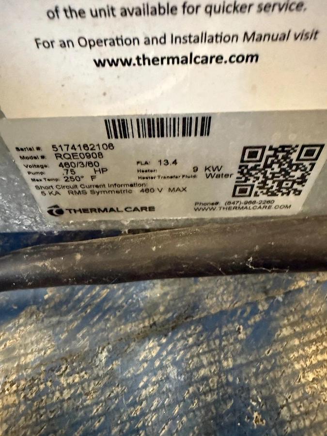Used Thermal Care Aqua Therm RQE Chiller Model RQE0908