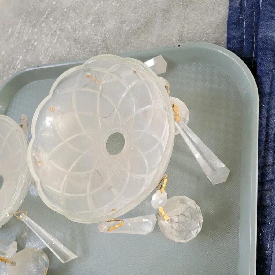 Used Round Crystal 12-Light Chandelier Green 16' long 4' round