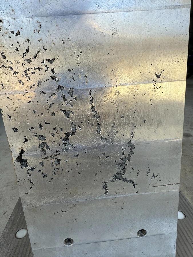 Used Aluminum Tombstone 16 by 16 inch square base.  21.5" tall  8" Square sides