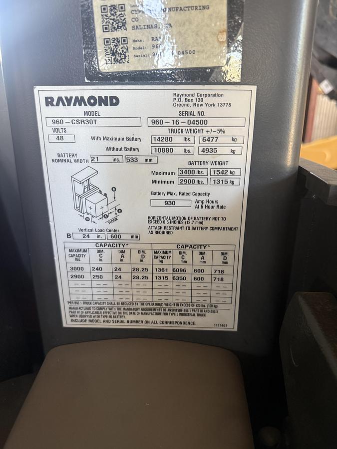 Used 2016 Raymond 960-CSR30T