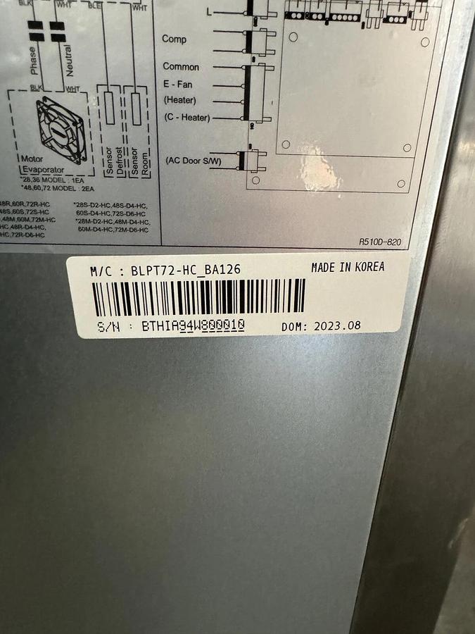 Blue Air BLPT72-HC 72" Three Section Sandwich Prep Table, 20.2 cu. ft.