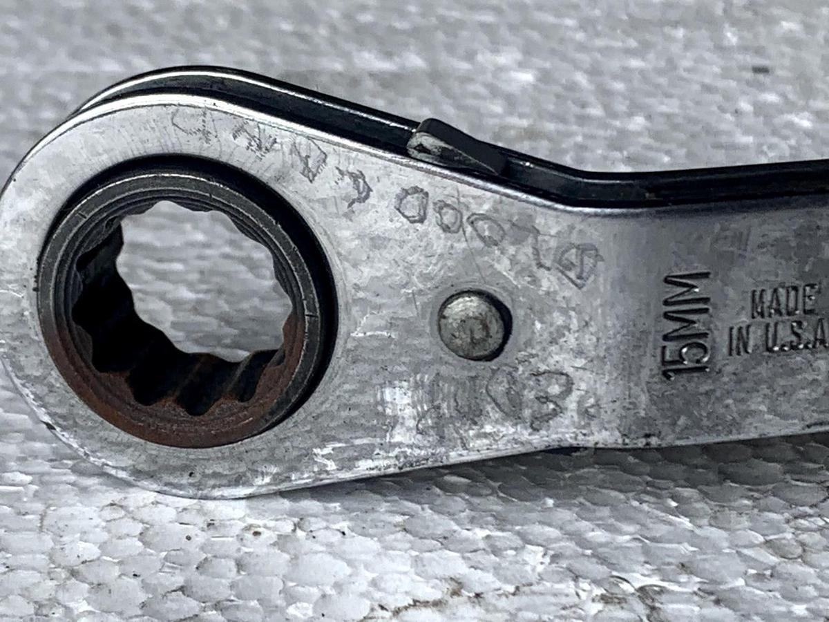 Used Blue-Point Tools USA 15mm 17mm 12pt 25° Offset Ratcheting Wrench RYAM1517