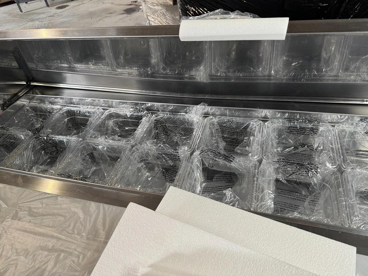 Blue Air BLPT72-HC 72" Three Section Sandwich Prep Table, 20.2 cu. ft.