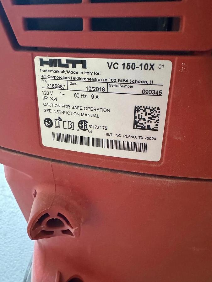 Used (1) Hilti VC 150-10 X Universal Wet / Dry Construction Vacuum Cleaner 120V