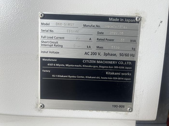 Used 2022 Citizen Miyano BNX-51MSY