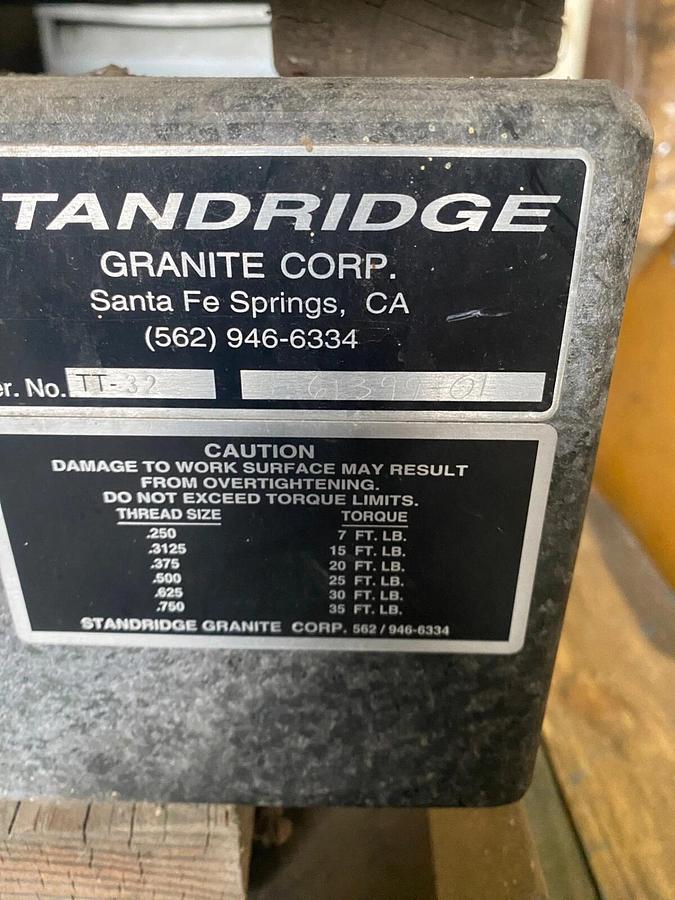 Used Standridge Grade-A Black Granite Surface Plate 40" x 34.5" x 6.5"