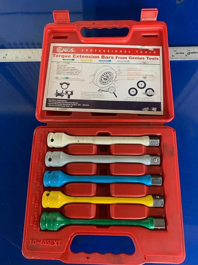 Used Genius Tools 10 Piece 1/2" Drive, Lug Nut Torque Sticks, Extension Bars Set