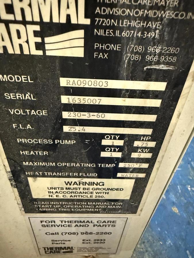 Used Thermal Care Aqua Therm RA Chiller S/N: 1635007