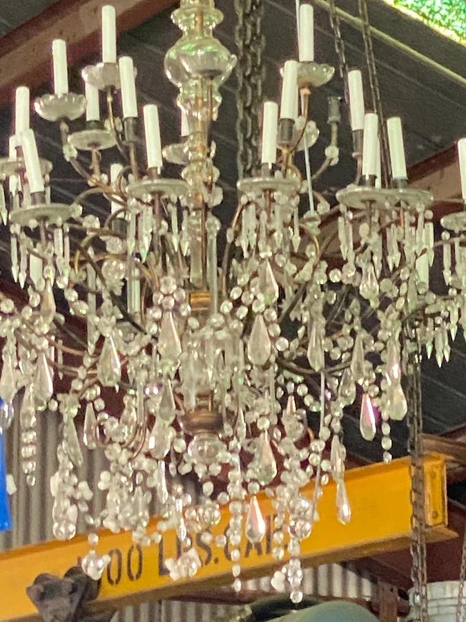 Used Unique Antique Dutch Brass Bronze 12 arm pegged Ball Chandelier 18th.C.