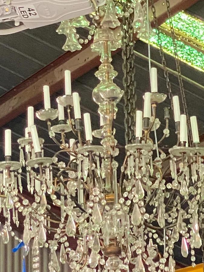 Used Unique Antique Dutch Brass Bronze 12 arm pegged Ball Chandelier 18th.C.