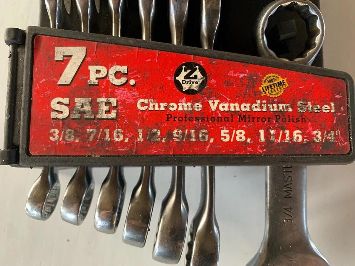 Used MASTERGRIP 7 Piece SAE  Wrench Set Chrome Plated Heavy Duty