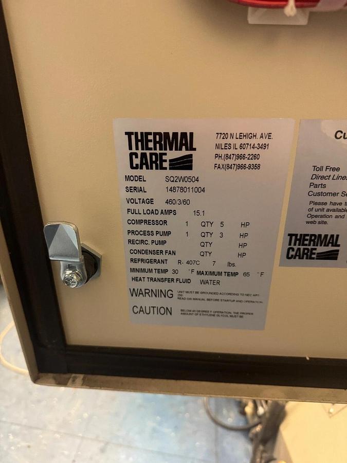 Used Thermal Care SQ2W0504 Chiller 460V 3PH R-22 30-75°F