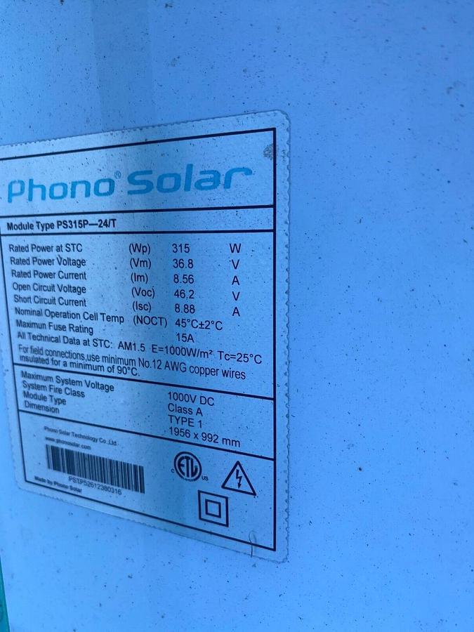Used Phono Solar PS315P/24T 315 Watt 72 cell solar panels.