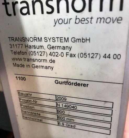 Gebraucht TRANSNORM Gurtförderer, Steigförderer, Förderband 1,9m 1100