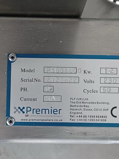 2022 Premier Labellers P100 label applicator and conveyor