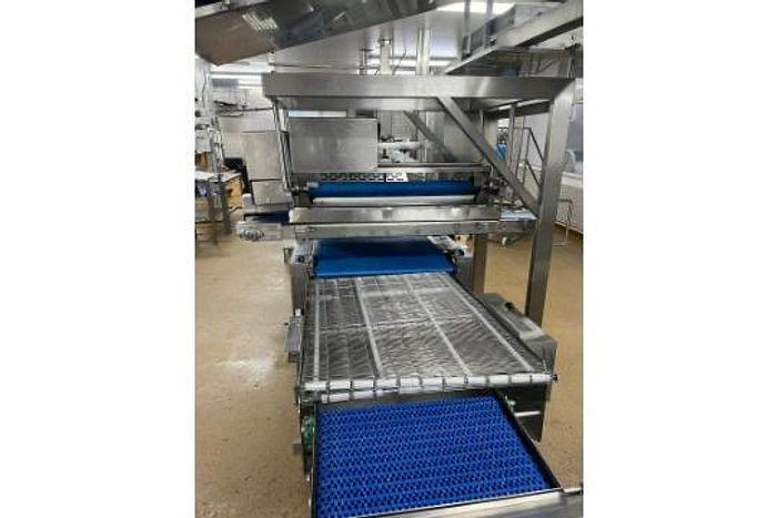 Used TROMP LINE 1x Tromp line comprising of main line pastry cutting marking discs, burgess calibrator with 2 flour dusters, rondo marker, cutter unit, hand crimped cutter and sensor, tromp depositor with stairs, rondo guillotine and cutters and dockers, portable scrap pastry unit, wire belt take off conveyor, 3 chain take off conveyor, hugging conveyor, topping machine with stand, 6 lane forming box, product divider, 2 off drum pastry cutters (foils) 1 off marker unit (chevron) Main panel Tromp (office), Main Panel Rondo, HMI Panel Tromp, HMI panel rondo, 3 off single step stands.. Located Wiltshire. UKFM4-6314 Lift out £2500