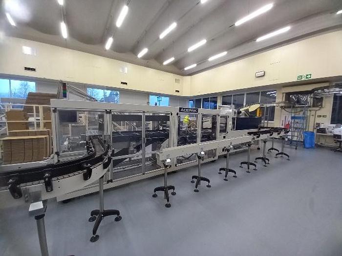 Used 2016 Acepak  TR30 + PAFB automatic Tray Erector and Shrinkwrapper