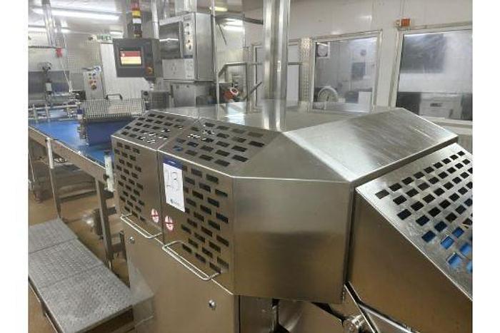 Used TROMP LINE 1x Tromp line comprising of main line pastry cutting marking discs, burgess calibrator with 2 flour dusters, rondo marker, cutter unit, hand crimped cutter and sensor, tromp depositor with stairs, rondo guillotine and cutters and dockers, portable scrap pastry unit, wire belt take off conveyor, 3 chain take off conveyor, hugging conveyor, topping machine with stand, 6 lane forming box, product divider, 2 off drum pastry cutters (foils) 1 off marker unit (chevron) Main panel Tromp (office), Main Panel Rondo, HMI Panel Tromp, HMI panel rondo, 3 off single step stands.. Located Wiltshire. UKFM4-6314 Lift out £2500