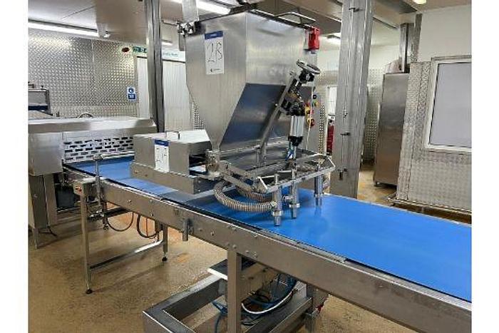 Used TROMP LINE 1x Tromp line comprising of main line pastry cutting marking discs, burgess calibrator with 2 flour dusters, rondo marker, cutter unit, hand crimped cutter and sensor, tromp depositor with stairs, rondo guillotine and cutters and dockers, portable scrap pastry unit, wire belt take off conveyor, 3 chain take off conveyor, hugging conveyor, topping machine with stand, 6 lane forming box, product divider, 2 off drum pastry cutters (foils) 1 off marker unit (chevron) Main panel Tromp (office), Main Panel Rondo, HMI Panel Tromp, HMI panel rondo, 3 off single step stands.. Located Wiltshire. UKFM4-6314 Lift out £2500