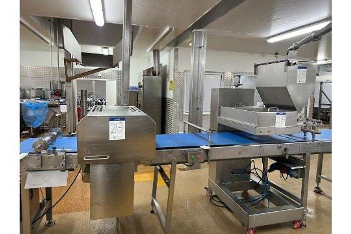 Used TROMP LINE 1x Tromp line comprising of main line pastry cutting marking discs, burgess calibrator with 2 flour dusters, rondo marker, cutter unit, hand crimped cutter and sensor, tromp depositor with stairs, rondo guillotine and cutters and dockers, portable scrap pastry unit, wire belt take off conveyor, 3 chain take off conveyor, hugging conveyor, topping machine with stand, 6 lane forming box, product divider, 2 off drum pastry cutters (foils) 1 off marker unit (chevron) Main panel Tromp (office), Main Panel Rondo, HMI Panel Tromp, HMI panel rondo, 3 off single step stands.. Located Wiltshire. UKFM4-6314 Lift out £2500