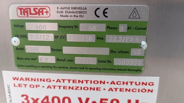 Used 2013 Talsa K50E bowl cutter