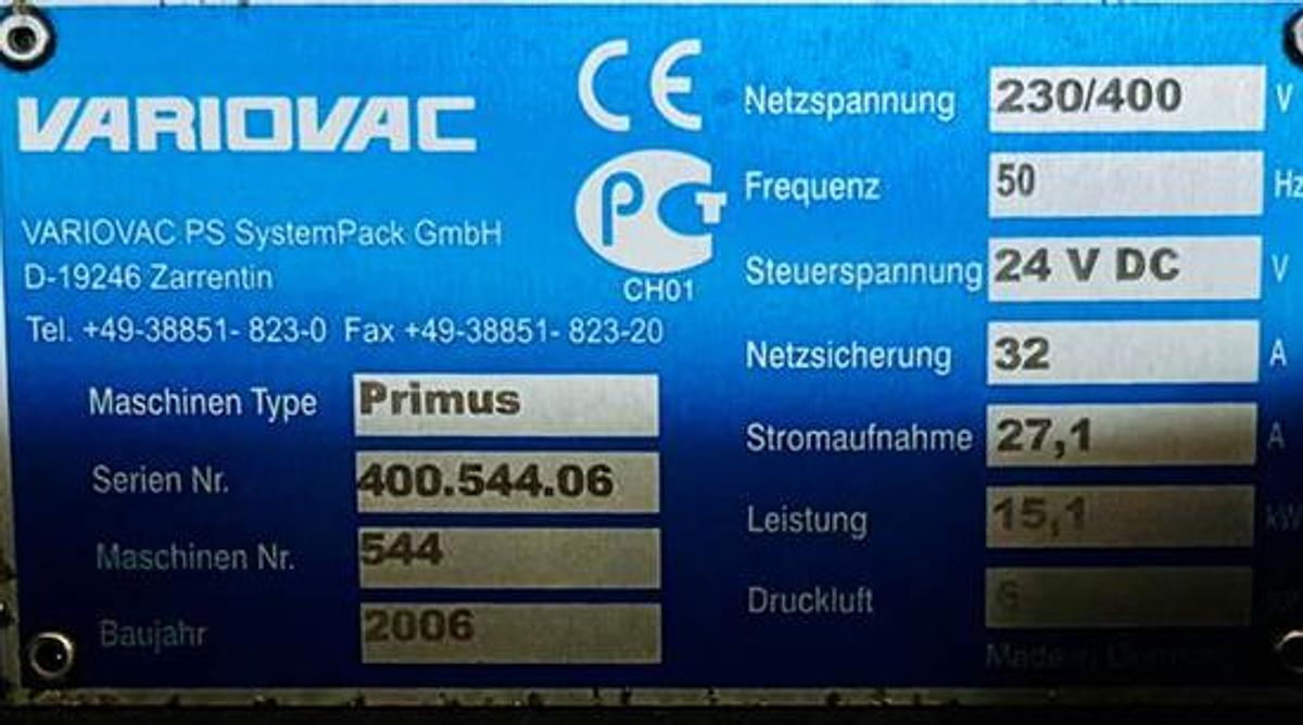 Used VARIOVAC PRIMUS THERMOFORMER