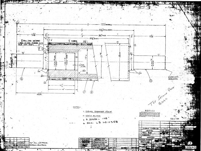Used Sandy Hill  Second Press, 18" Dia. X 96" Face Top Stonite Roll, 16" Dia. X 95" Face Bottom Rc Blind Drilled Roll.  Rolls Only, No Framework. #20215