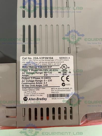 Allen Bradley 22A-V2P3N104 PowerFlex AC Drive 1HP,120VAC, 2.3A, 0.4kW/0.5HP
