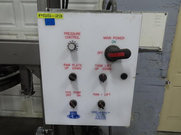 Used MYERS ENGINEERING HYDRAULIC RAM DISCHARGE PRESS