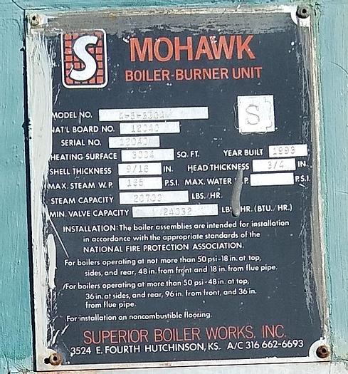 Used Superior Mohawk Boiler; 600HP; Md#4-5-3004L-GP
