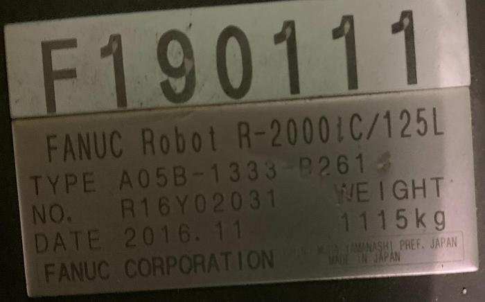 Used FANUC R2000iC/125L 6 AXIS CNC ROBOT WITH R30iB CONTROLLER, IR VISION, 125KG X 3,100 MM H REACH