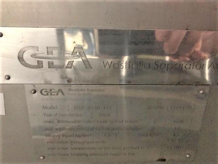 Used 2008 GEA WESTFALIA Separator MSE 85-01-177