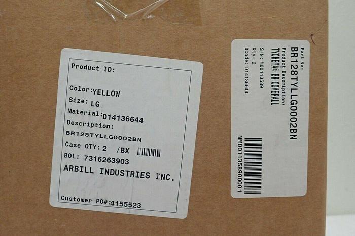 Used Dupont Tychem BR BR128TYLLG0002BN Yellow Coverall, Size LG, 2/Box
