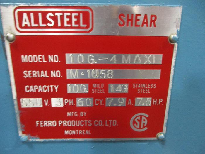 Used 10 GA. X 4', ALLSTEEL, 10GA-4 MAXI, HYDRAULIC SHEAR