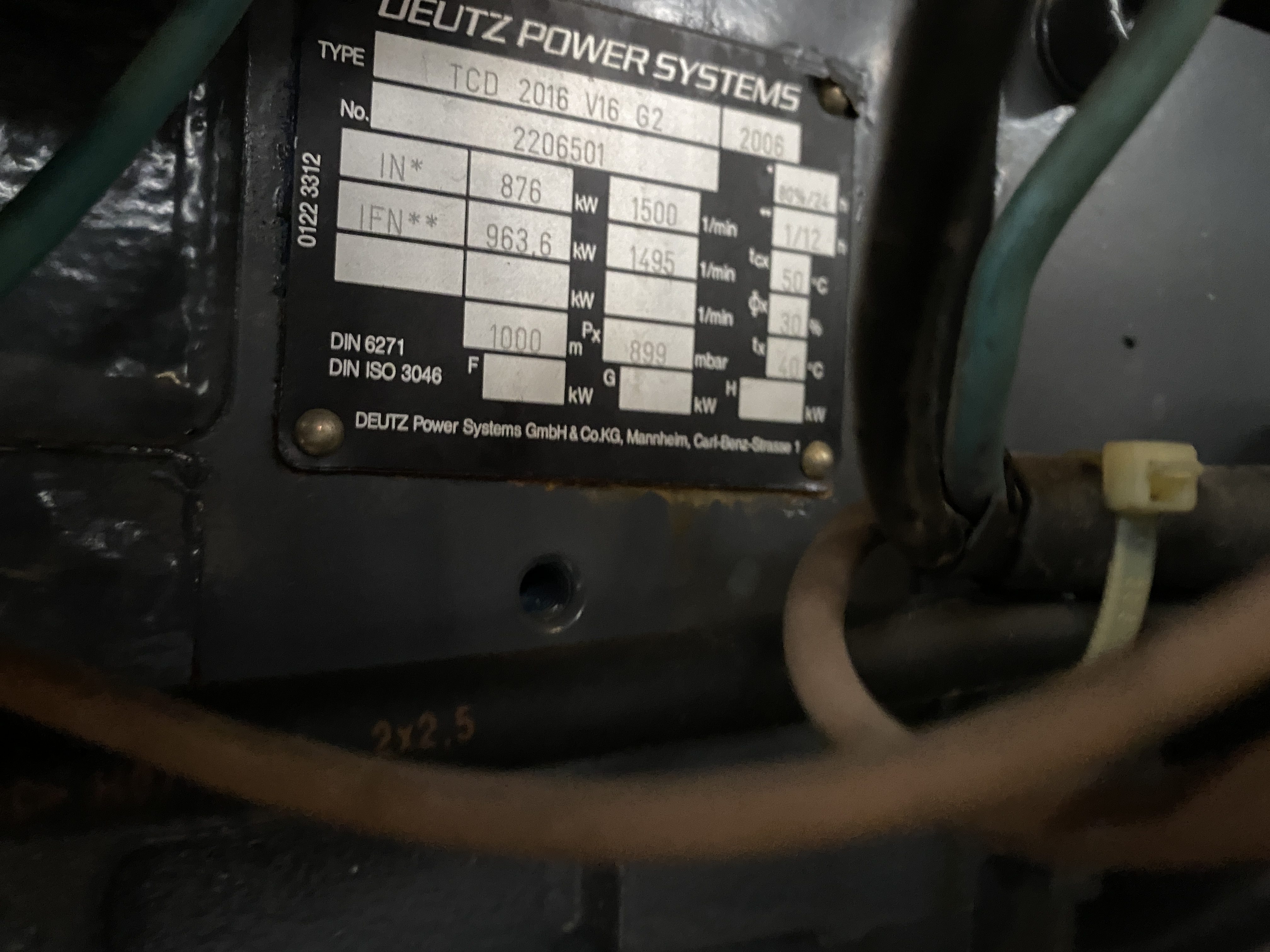 Used DEUTZ TBD 616-V16-G2 / EURO DIESEL STATO ALTERNATOR 1000 KVA DRUPS