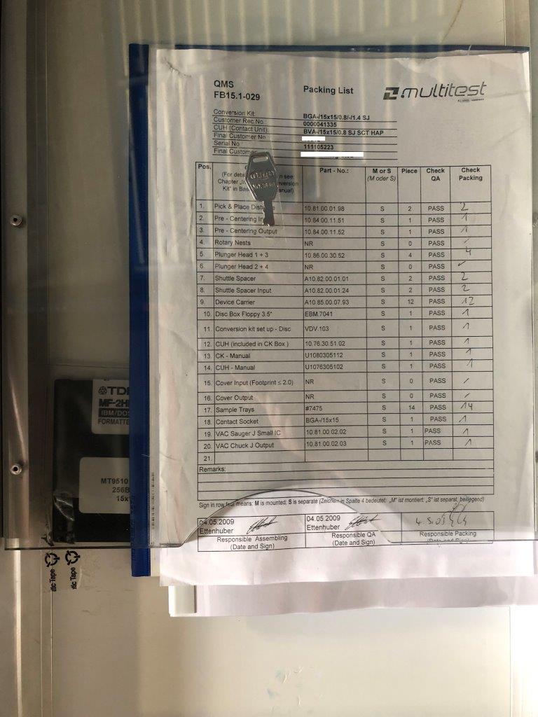 Used Multitest 256 BGA 15x15mm Test Handler Kit for MT9510