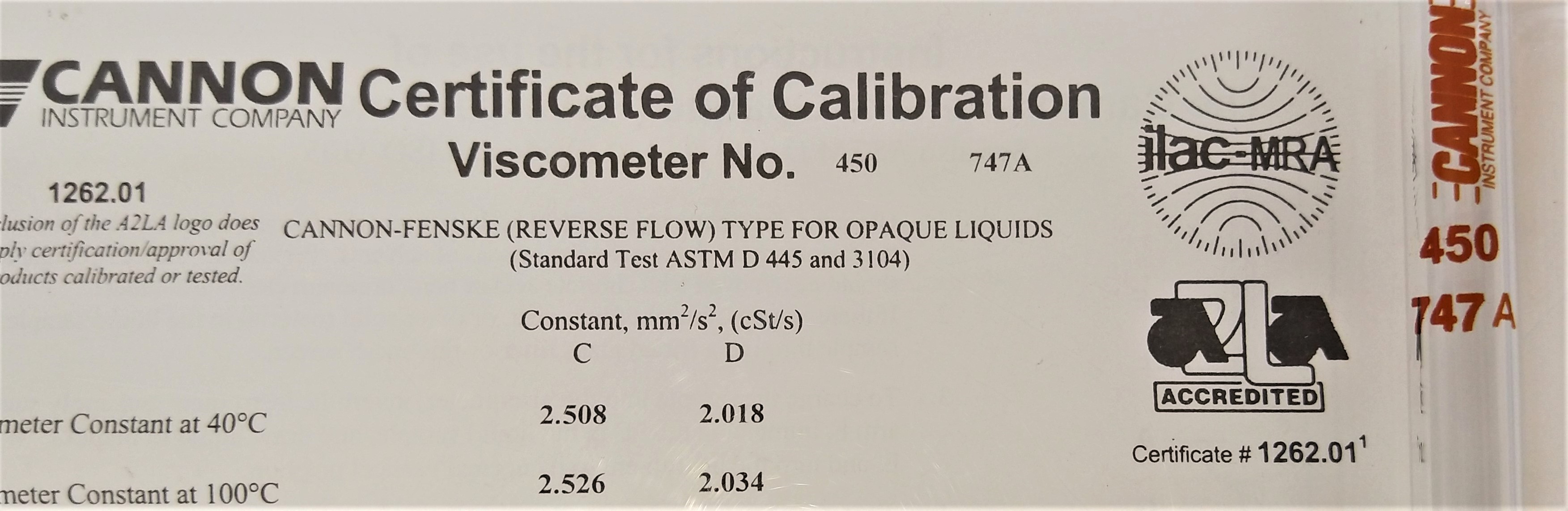 New Open Box Cannon-Fenske CFOC-450 (9721-F77) Certified Opaque Viscometer Tube - Size 450