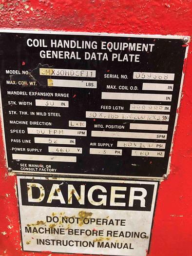 Used 30" X .250 MAX CWP SERVO FEED LINE