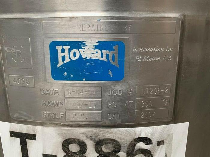 Used Howard 100 Liter Stainless Steel Jacketed Reactor w/ Bottom Magnetic Mixer 40PSI