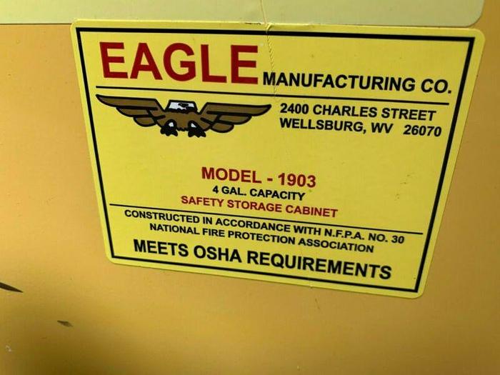 Used Eagle Model 1903, 18" x 18" x 22" Flammable Storage Cabinet, 4 Gallon