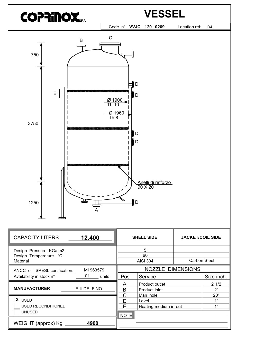 Usato Serbatoio F.lli DELFINO da 12400 Litri