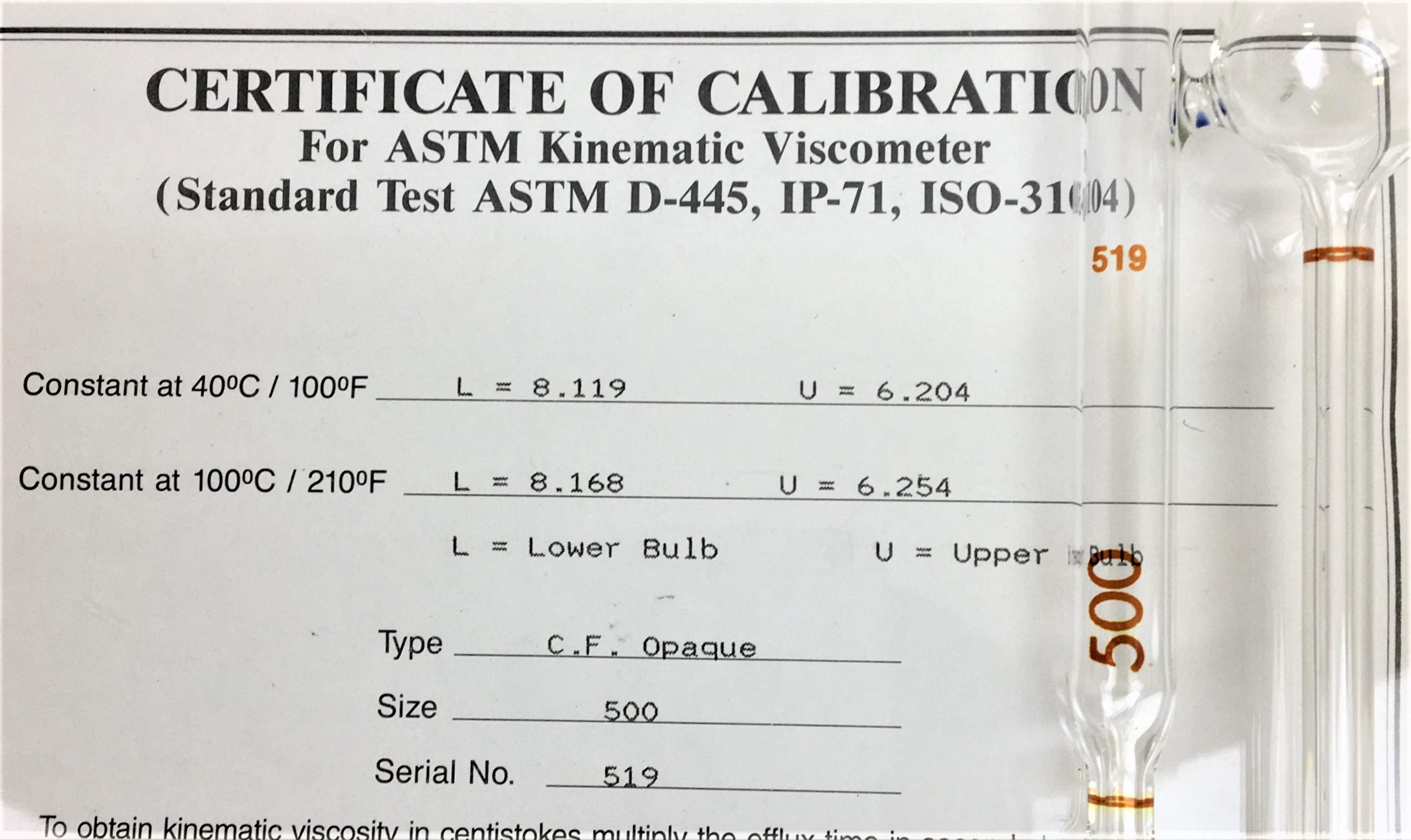 New Open Box Cannon-Fenske CFOC-500 (9721-F80) Certified Opaque Viscometer Tube - Size 500