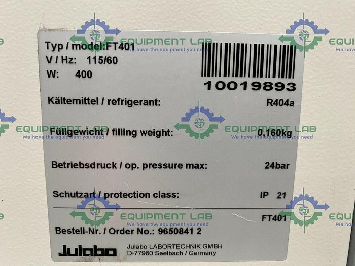 Used Julabo FT401 Immersion Cooler w/ 48" Probe -40°C to +30°C 120V