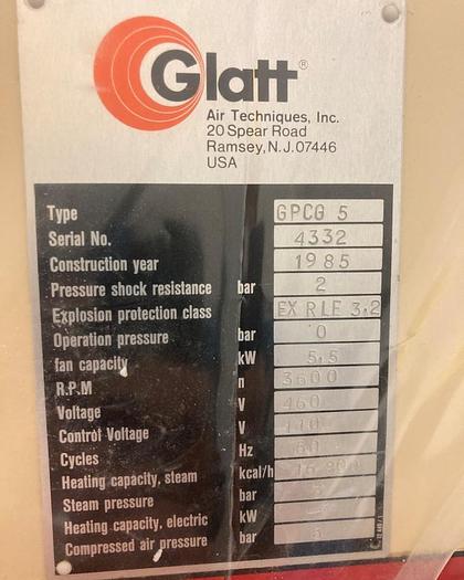 Used GLATT GPCG-5 FLUID BED DRYER