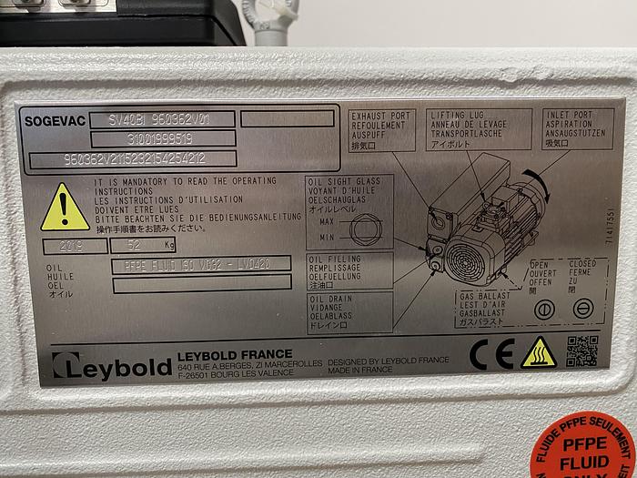 Used Leybold Sogevac SV40-65 BI FC Single-Stage Rotary Vane Pump